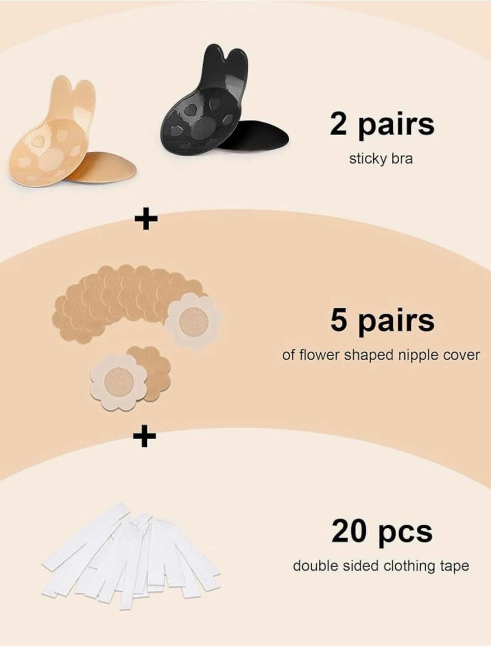 SealGirl 2 Prs Sticky Bra Lift Rabbit Ears C/D Nipple Cover Clothing Tape Set